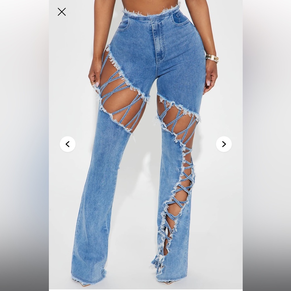 Fashion Nova Blue Lace-up Detailed Jeans